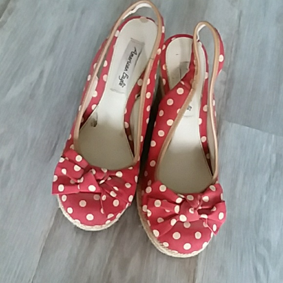 American Eagle By Payless Shoes - Red polka dotted wedges shoes